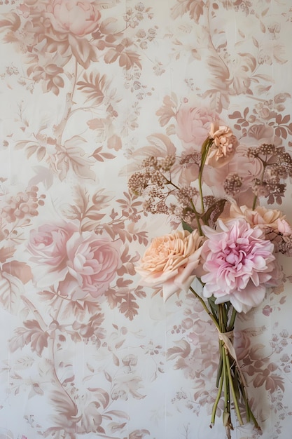 Victorian Inspired Wallpaper with Muted Tones and Rose Gold Accents