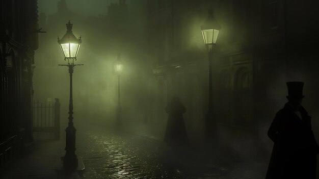 VictorianEra Detective Scene Foggy London Ambiance in Stock Image