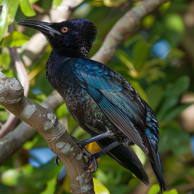 Photo victorias riflebird with its iridescent blue black plumage