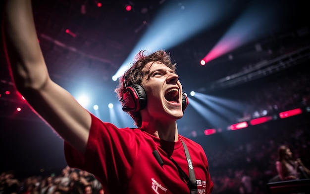 Victorious Gamer Professional eSports Gamer Rejoices in the Victory