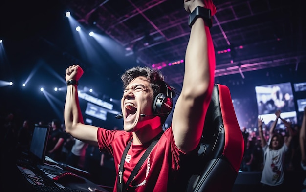 Victorious Gamer Professional eSports Gamer Rejoices in the Victory