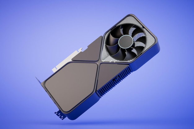 A video card for a computer on a blue background 3D render