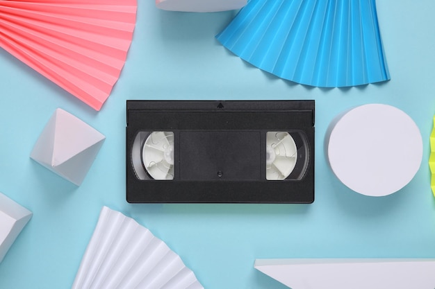 Video cassette on abstract background with geometric shapes Minimalism Concept art Creative layout