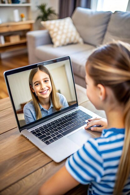 Video Chat with Girl Online on Laptop