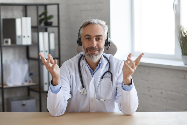 Video conference of medical specialists portrait of a doctor at the workplace online medical