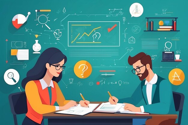 Video Education Content Creator Background With Teachers Who Teach Various Formulas and Questions for Training Flat Design Vector Illustration