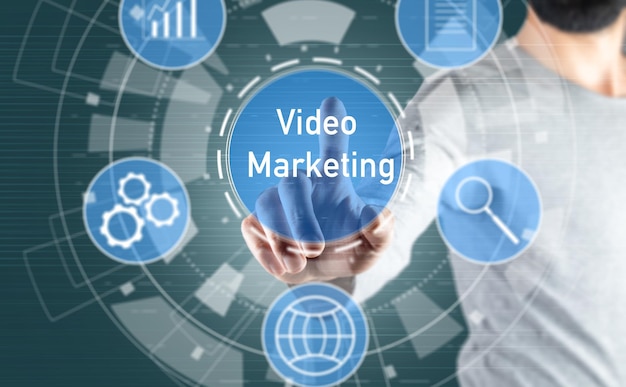 Video marketing and icons on virtual screen