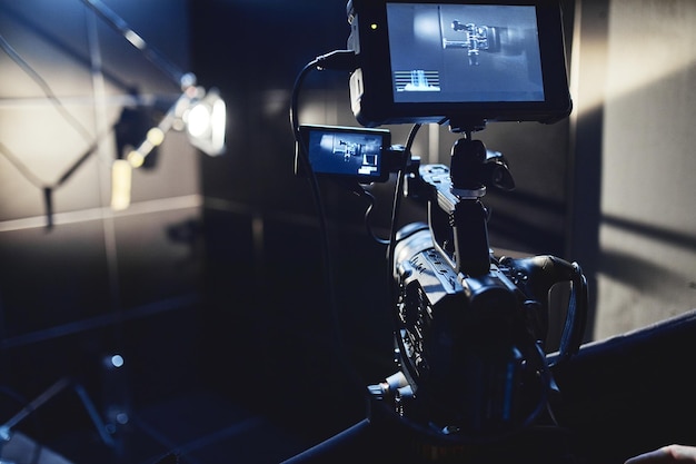 Video production backstage behind the scenes of creating video content a professional team of