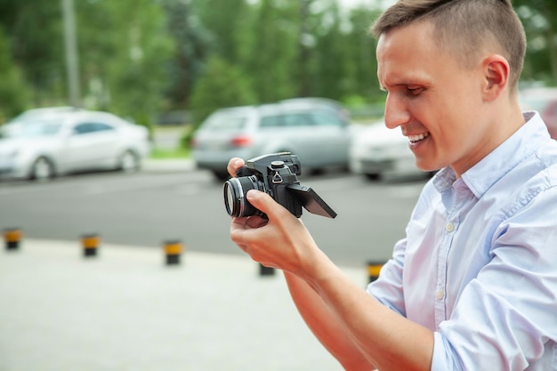 The videographer takes pictures of the video