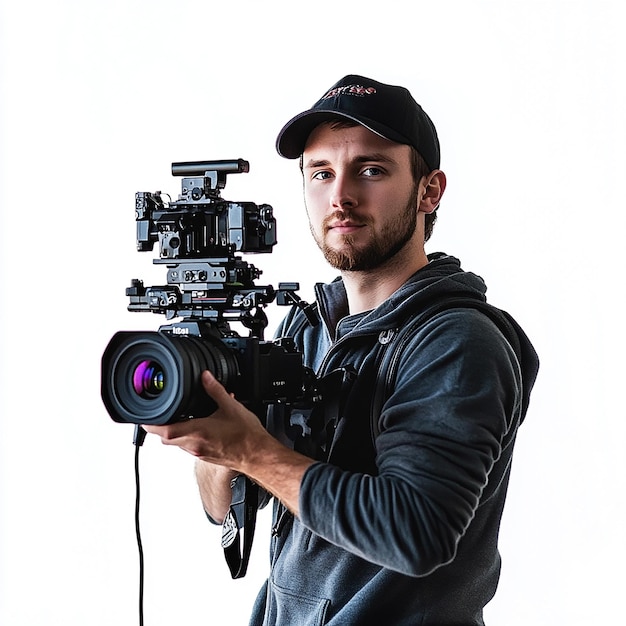 Videographer on White Background