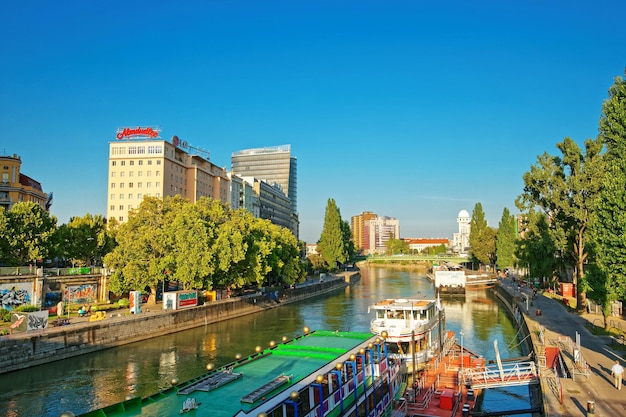 Vienna, Austria - August 21, 2012: Water transport at Danube Canal in Leopoldstadt in Vienna, Austria.