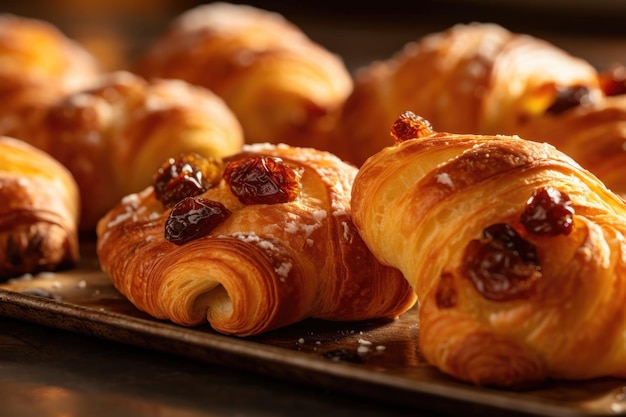 Viennoiserie with raisins Viennoiserie are French baked goods made from a yeast Food photography