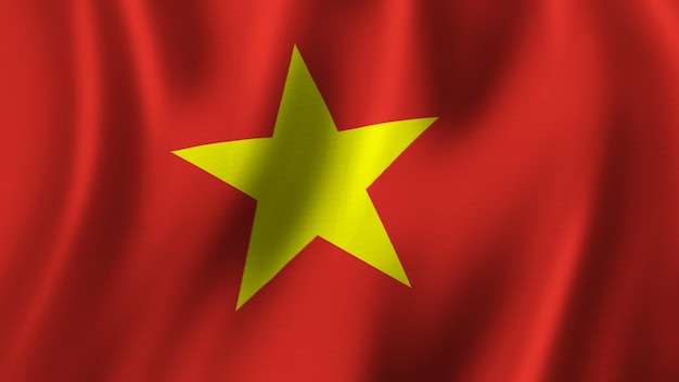 Vietnam Flag Waving Closeup 3D Rendering With High Quality Image with Fabric Texture