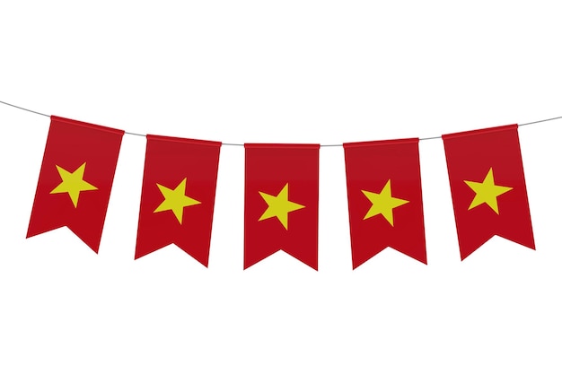 Vietnam national flag festive bunting against a plain white background 3D Rendering