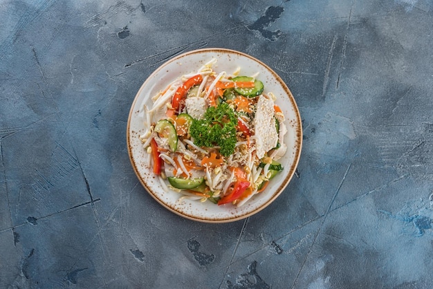 Vietnamese cuisine food on gray textured background