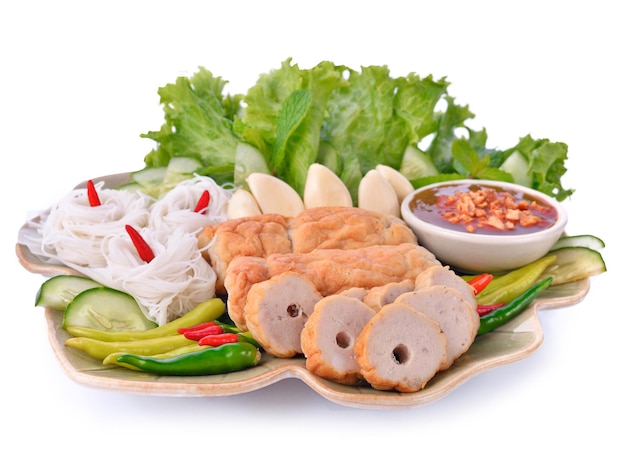 Vietnamese food on white backgroundvegetarian food for healthAsian food for clean health