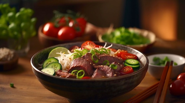 Vietnamese Rice Noodle Soup with Sliced Rare Beef