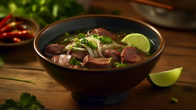 Vietnamese Rice Noodle Soup with Sliced Rare Beef