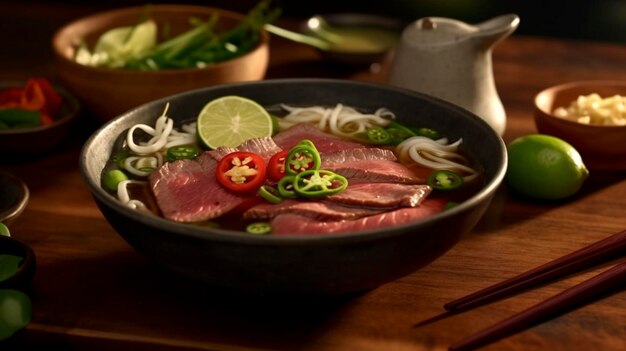 Vietnamese Rice Noodle Soup with Sliced Rare Beef