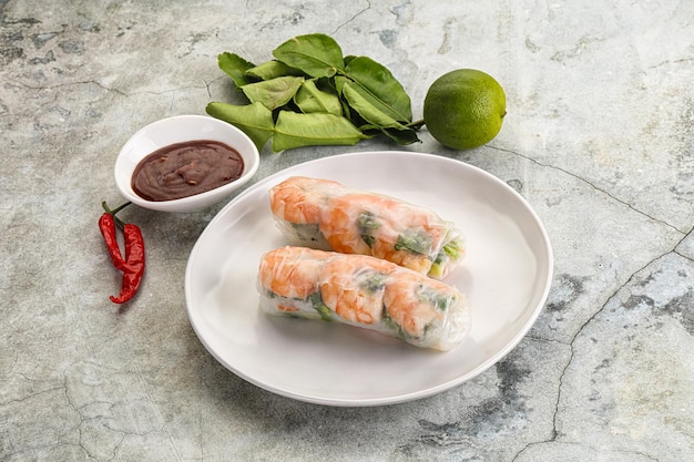 Vietnamese snack spring roll with prawn