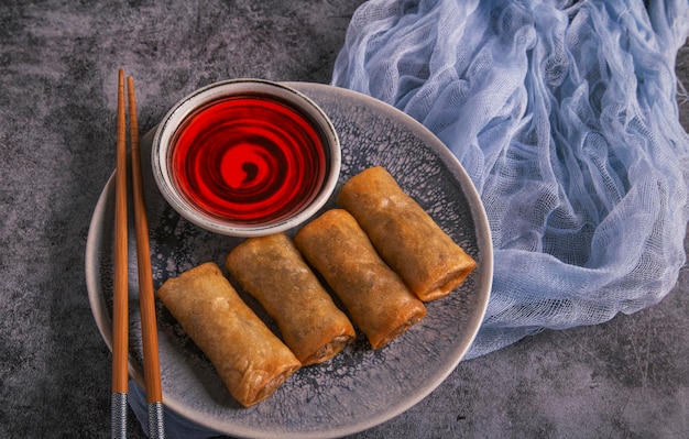 Vietnamese spring rolls with sweet sauce