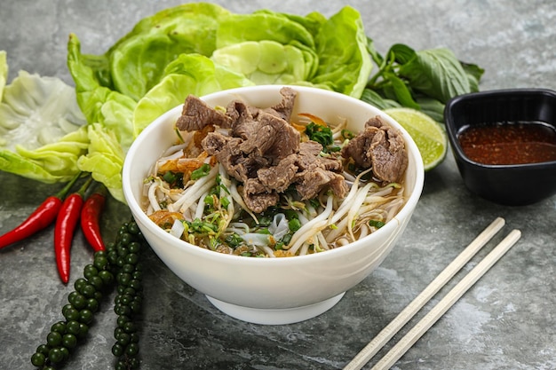 Vietnamese traditional soup Pho Bo with beef