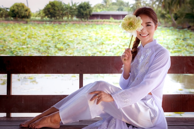 Vietnamese woman with big lotus