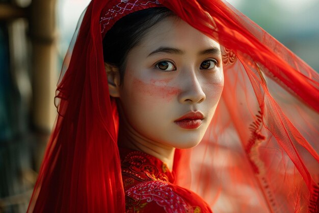 Photo vietnamese young lady in traditional robe for lunar new year festival season