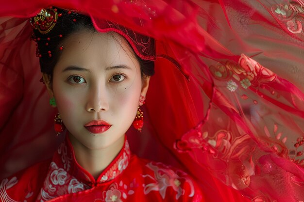 Photo vietnamese young lady in traditional robe for lunar new year festival season