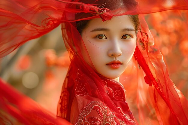 Photo vietnamese young lady in traditional robe for lunar new year festival season