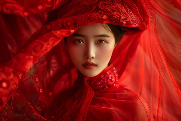 Photo vietnamese young lady in traditional robe for lunar new year festival season