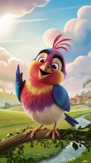 Photo view of 3d animated cartoon bird