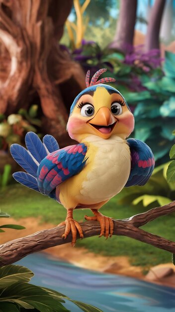 Photo view of 3d animated cartoon bird