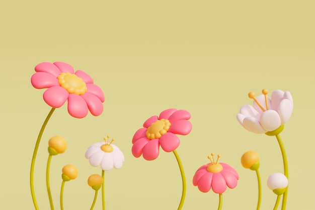 View of 3d blooming flowers