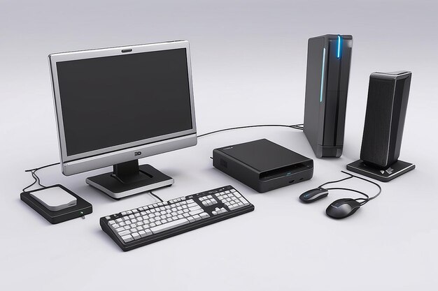 Photo view of 3d computer device with peripheral devices