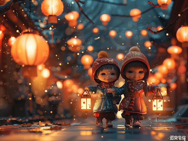 view 3d kids lanterns at night highly detailed