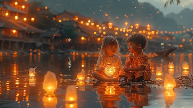 view 3d kids lanterns at night highly detailed