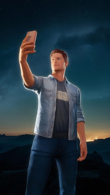 View of 3d man taking selfie