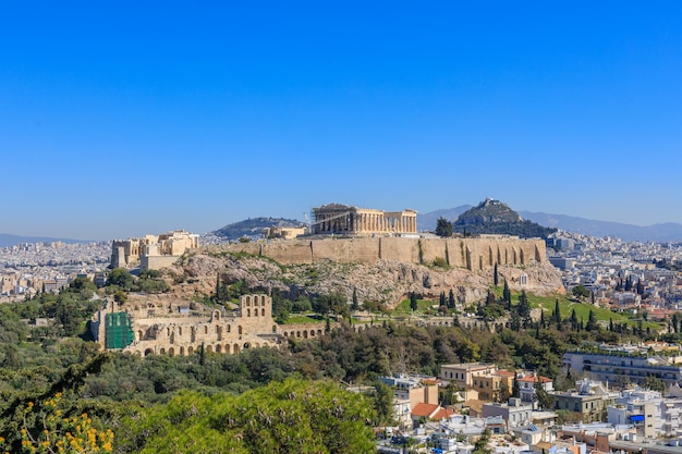 View of the Acropolis and the Parthenon Athens Greece