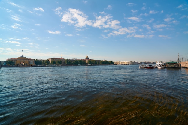 View of the Admiralty and St. Isaac's Cathedral from the University Embankment in St. Petersburg.