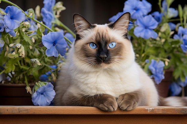 View of adorable kitten with flowers ai photo generatior