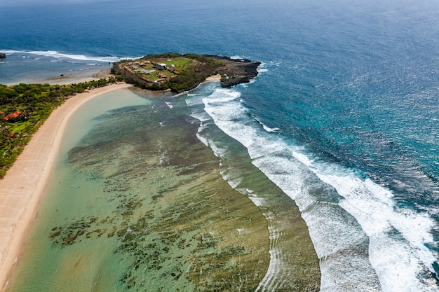 View of aerial shot over Bali Island located in Bali, Indonesia