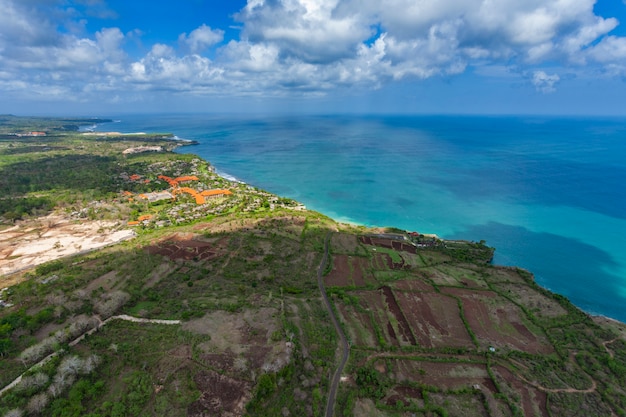 View of aerial shot over Bali Island located in Bali, Indonesia