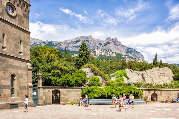 View of Ai Petri Mountain from Vorontsov Castle Palace Square in Crimea