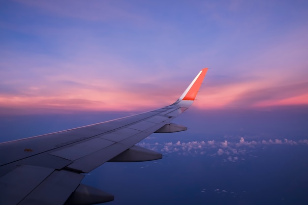 View of an airplane wing from window 