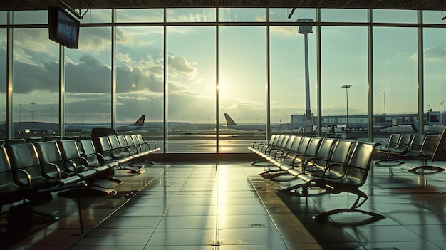 a view of an airport with a plane in the background