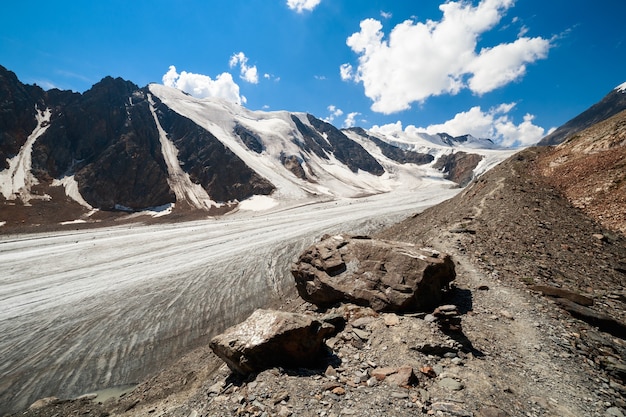 View of the Aktru glacier in the Altai mountains. High quality photo.