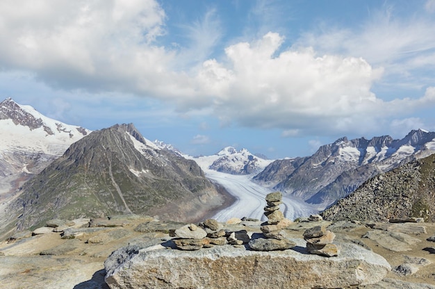 View of the Aletsch glacier in the swiss alps