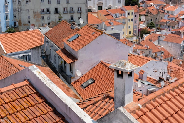 View of the Alfama neighborhood in Lisbon from the Portas do Sol viewpoint, Lisbon, Portugal