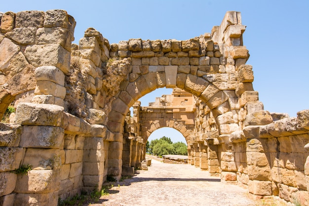 View ancient  roman city of Tindarys, Sicily